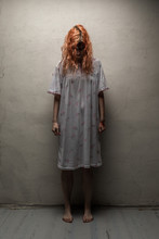 Scary Ghost Woman In Nightgown With Knife / Halloween, Zombie Concept