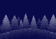 Winter Background Landscape With Fir Trees And Pines In Snow