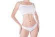 © junky_jess - Female cropped fit body in white base underwear, isolated on white.