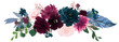 Watercolor vintage floral composition Pink and blue Floral Bouquet Flowers and Feathers Isolated