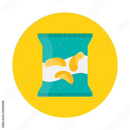 Download Packing Of Potato Chips Flat Icon Isolated On Yellow Background Simple Chips Package In Flat Style Vector Illustration Can Be Used In Banners Posters Restaurant And Pub Menu Buy This Stock Yellowimages Mockups
