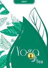 Wall Mural - Yoga Tea Branding and Packaging with mint leaves. Tea Branding Element for design invitations, gift cards, flyers, packaging  and brochures.