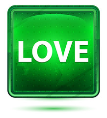 Wall Mural - Love Neon Light Green Square Button