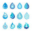 © ONYXprj - Drops icons. Water splashes abstract symbols for vector healthcare aqua h2o logo design. Illustration of aqua liquid water drop, droplet shape