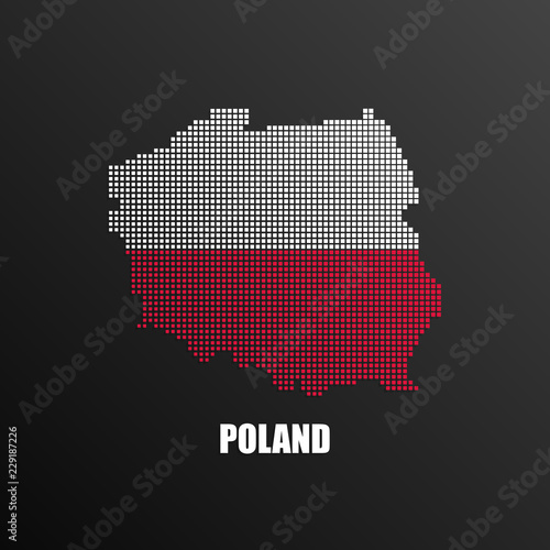 Fototapeta na szkło Pikselowana mapa Polski z flagą narodową