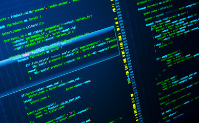 green php code on dark blue background in code editor, macro