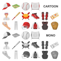 Poster - Baseball and attributes cartoon icons in set collection for design.Baseball player and equipment vector symbol stock web illustration.