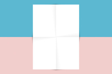 Blank A4 paper template on two color paper with blue and pink of background.