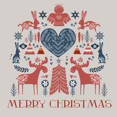 Cute Christmas pattern in Scandinavian style. Editable vector illustration