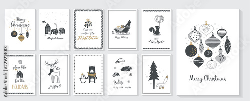 Cuadros en Lienzo Christmas poster and greeting cards in retro Scandinavian style