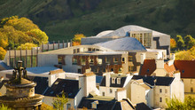 Elevated View Of The Scottish Parliament Buildings At Holyrood From Calton Hill In Edinburgh.