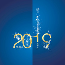 2018 Gold New Year Firework Blue Background