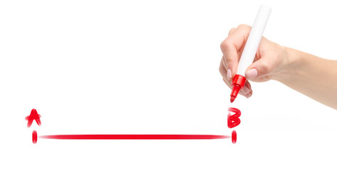 Hand drawing a line from point A to point B marker isolated on white background