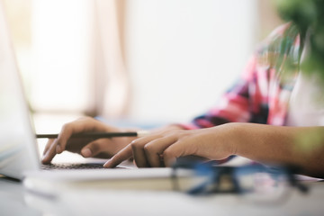 Programmer coding computer application.