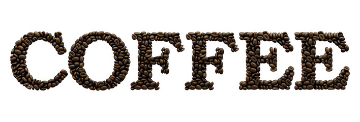 Coffee word made from coffee bean font. 3D Rendering