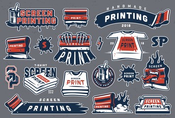 Poster - Collection of colorful serigraphy elements