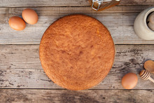 Casic Sponge Cake Pan Di Spagna Selective Focus. Homemade Cake. Dessert Cooking.