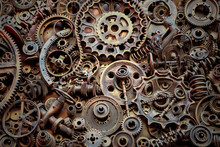 Steampunk Texture, Backgroung With Mechanical Parts, Gear Wheels