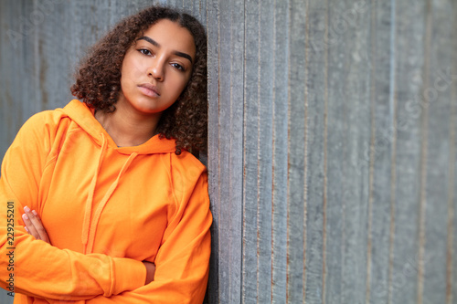 Sad Mixed Race African American Teenager Woman Orange Hoodie Buy