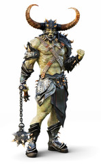 Wall Mural - Savage Orc leader warrior wearing traditional armor. Fantasy themed character posing on an isolated white background. 3d Rendering