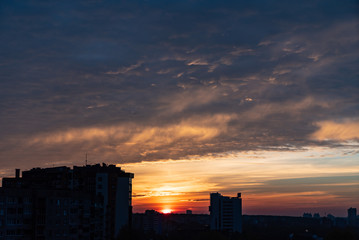 sunset over city