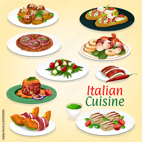 Cuadros en Lienzo Italian cuisine meat and seafood dishes