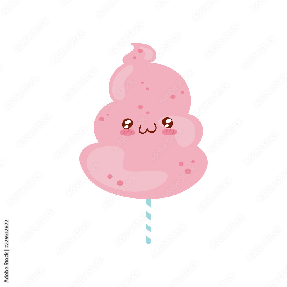Pink cotton candy cute Kawaii food cartoon character vector ...