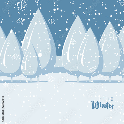 Snowy Winter Landscape Or Banner In Light Gray Blue Tones With