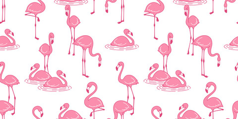 Wall Mural - Flamingo seamless pattern vector pink Flamingos exotic bird tropical summer scarf isolated tile background repeat wallpaper cartoon illustration