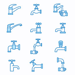 Wall Mural - Faucet flat line icon set. Vector illustration. Editable stroke.