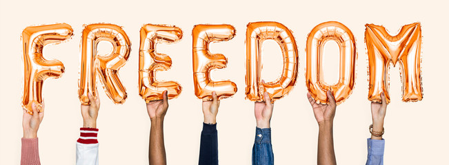 Poster - Orange alphabet balloons forming the word freedom