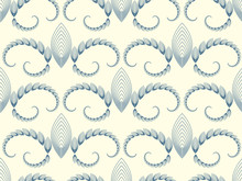 Vintage Linear Wallpaper With Stylized Leaves Spirals In Ivory Blue