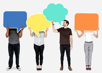 Poster - Diverse people holding empty speech bubbles