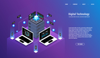 analysis and investment. data visualization concept. 3d isometric vector illustration. big data flow
