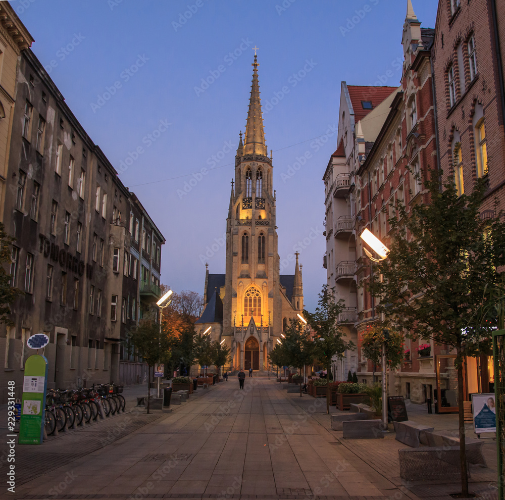 Obraz na płótnie St. Mary's Church in Katowice (Polish: Kościół Mariacki ) is one of oldest churches in Katowice from 19th century. Neo-Gothic church is located in Srodmiescie district w salonie