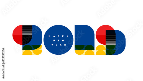 Bauhaus style numbers 2019 and happy New Year greetings isolated on white backgr Tableau sur Toile