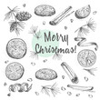 Set of hand drawn Christmas winter spices pattern. Traditionally used in made desserts, hot mulled wine, homemade cookies.