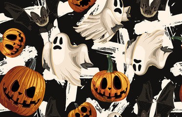 Wall Mural - Halloween Seamless Pattern. Digital design elements for Halloween. Perfect for decoration, wrapping papers, greeting cards, web page background and other print projects.