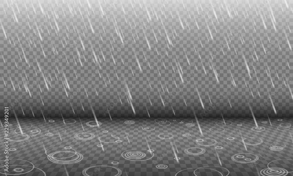Rain with water ripples 3D effect isolated on transparency background ...