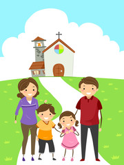 Canvas Print - Stickman Family Attend Church Illustration