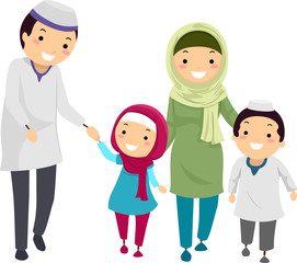 Canvas Print - Stickman Family Muslim Walk Illustration