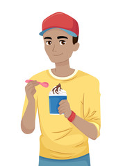 Wall Mural - Teen Guy Sundae Illustration