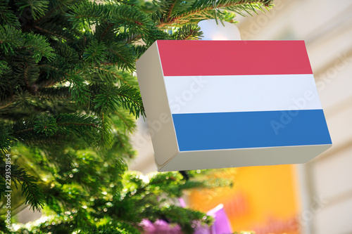 Netherlands Flag Printed On A Christmas Gift Box Printed Present