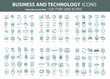 © makyzz - Business and marketing, programming, data management, internet connection, social network, computing, information. Thin line blue icons set. Flat vector illustration