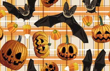 Wall Mural - Halloween seamless pattern. Digital design elements for Halloween. Perfect for decoration, wrapping papers, greeting cards, web page background and other print projects.