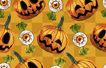 Wall Mural - Halloween seamless pattern. Digital design elements for Halloween. Perfect for decoration, wrapping papers, greeting cards, web page background and other print projects.