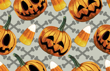Wall Mural - Halloween seamless pattern. Digital design elements for Halloween. Perfect for decoration, wrapping papers, greeting cards, web page background and other print projects.
