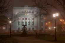 The Building Of The National Opera In Riga In The Fog