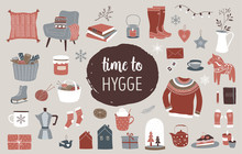 Nordic, Scandinavian Winter Elements And Hygge Concept Design, Merry Christmas Card, Banner, Background