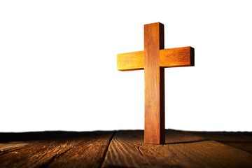 Wall Mural - Christian wood cross on white background